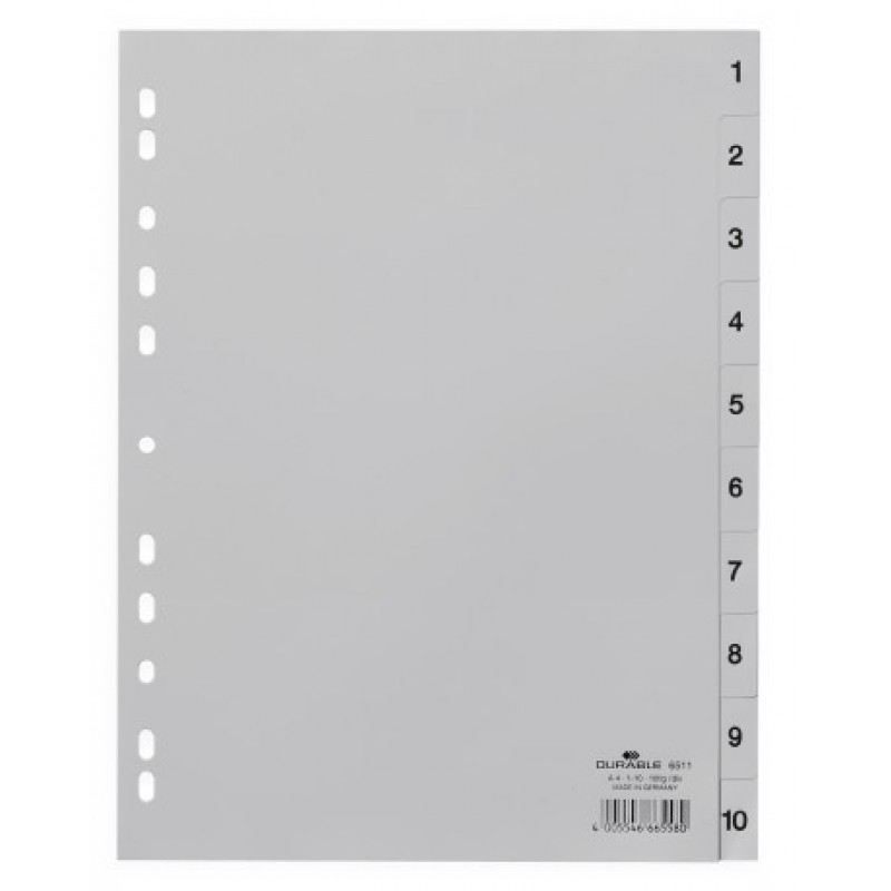 DURABLE 6511 10 GREY INDEXES WITH PRINTED AND COLOURED TABS 1-10
